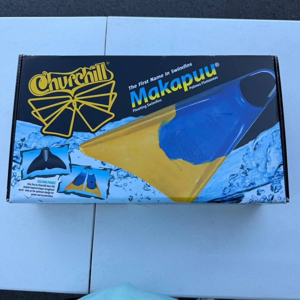 Churchill Makapuu Floating Swimfins Blue Orange Medium Bodyboard Fins with Bag